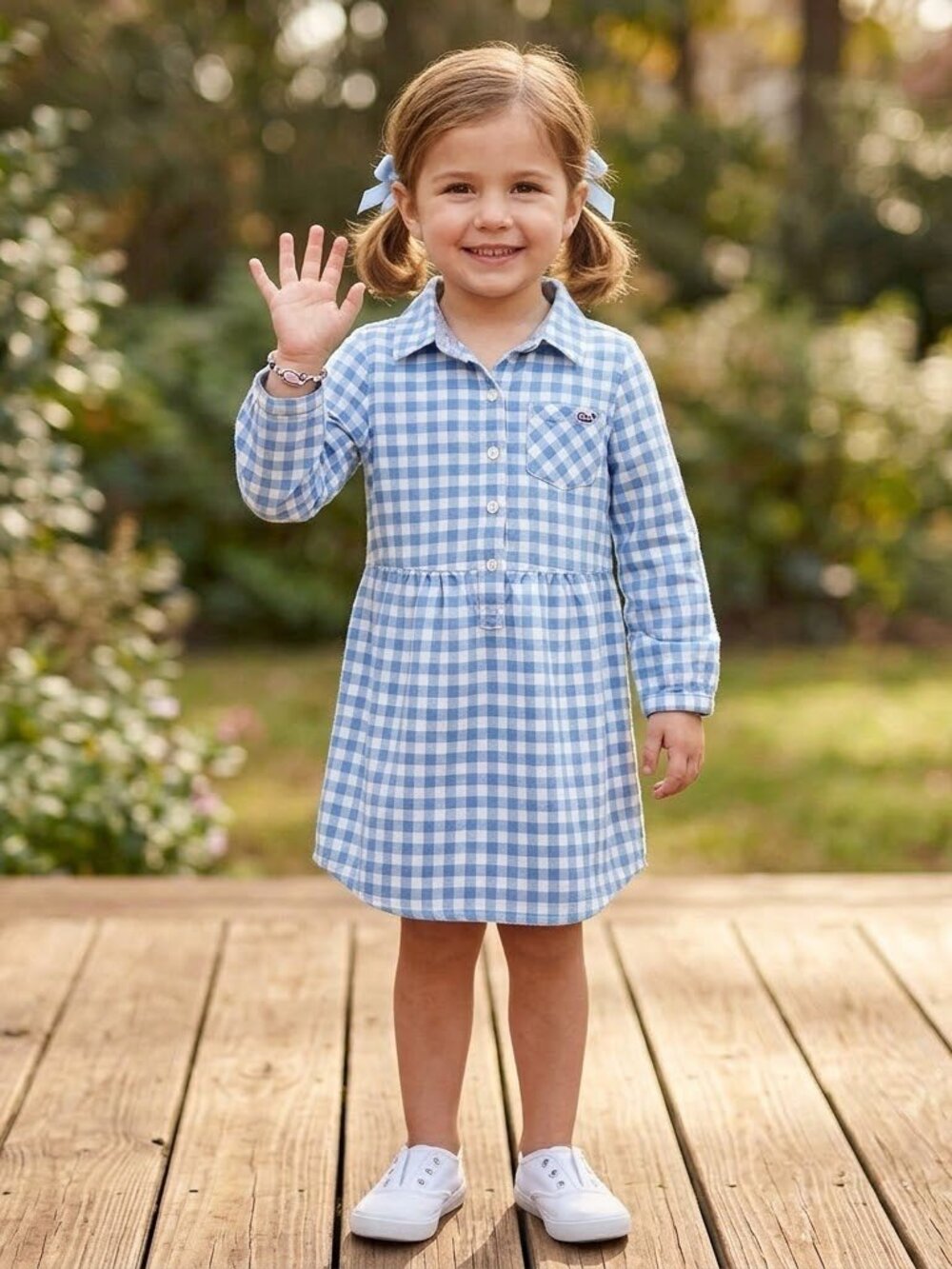 Vineyard Vines Plaid Flannel Dress Girls 5 Blue Gingham Check Preppy Classic